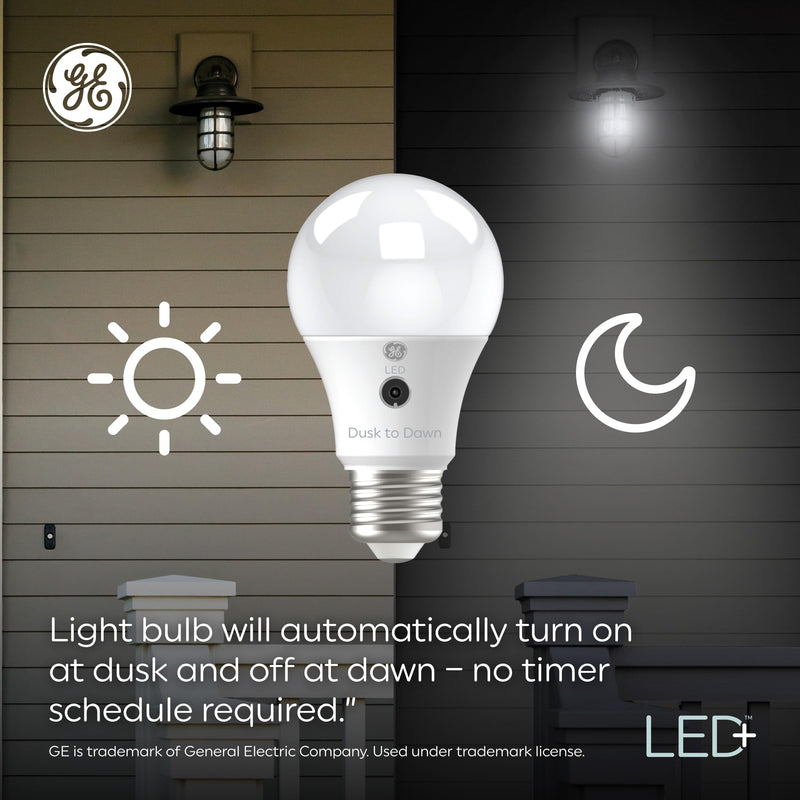 GE LED+ Dusk to Dawn A21 LED Light Bulb, Automatic On/Off Outdoor Light, 13W, Daylight (3 Pack) 3 Bulbs