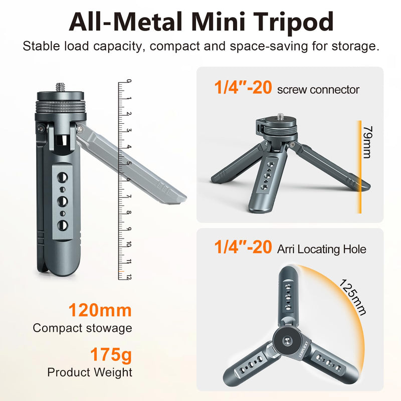 Mini Metal Tripod, Compact Camera Grip, Compatible with DJI Osmo Pocket 3/Pocket 4 and Insta360 Luna Ultra Cameras, for Desktop Setup and Handheld Recording, Load Capacity: 25 kg / 55 lbs