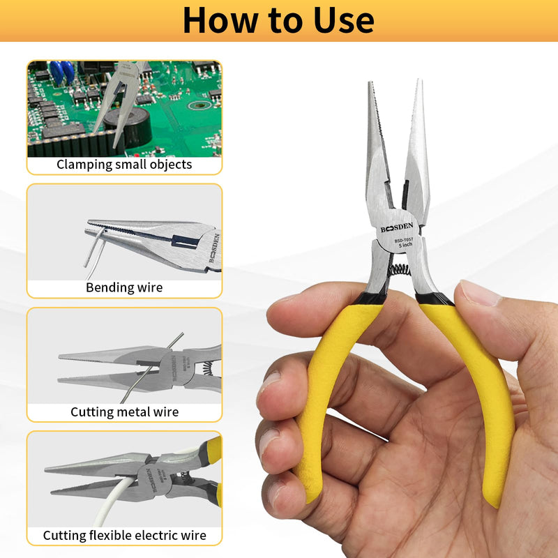 BOOSDEN 5" Needle Nose Pliers-10 Pack, Jewelry Pliers Set with Side Cutter, Mini Fine Tip Precision Pliers for Jewelry Making, Electronics, Craft, Beading - Bulk Classroom Set for Teachers & Hobbyists 5''-10 pack