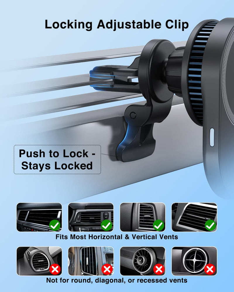 Qi2.2 25W Magnetic Vent Mount Car Charger with TEC Cooling Fan | Strong Magnetic Hold, 360° Adjustable Viewing, Wireless Air Vent Mount with 45W PD Adapter & USB-C Cable, for iPhone 12-17