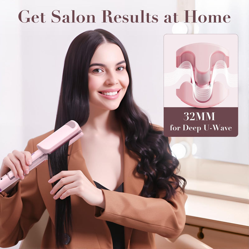 AISEELY 32MM Ceramic Curling Wand - 3 Barrel Beach Wave Hair Curler with Adjustable Temp (160°C-220°C), Anti-Scald Design & Travel Lock | Frizz-Free Waves for All Hair Types | Pink