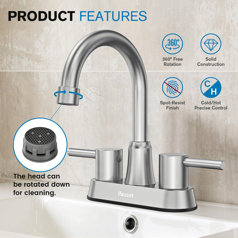 Bathroom Faucets, Bathroom Faucet 3 Hole, Bathroom Sink Faucet, Faucet for Sink 4 Inch 2 Handle Centerset, Lead-Free, with Copper Pop Up Drain (Brushed Nickel) Brushed Nickel Style A