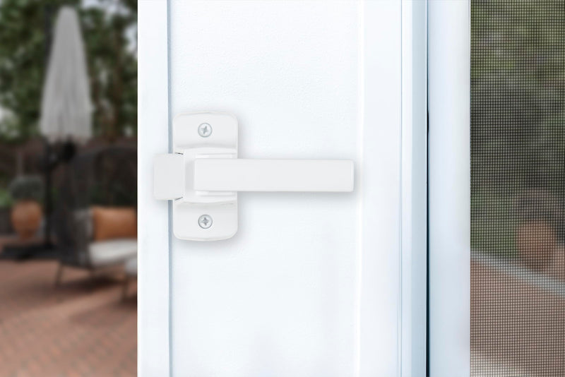 Wright Products Contemporary Lever Latch with No Lock Out Feature, Surface Mount Storm Door Handle for Metal and Wood Doors, Easy Installation, Durable Replacement Latch, Matte Black (White) White