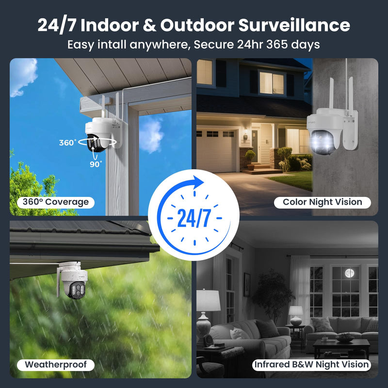 xmartO Auto-Track Security Camera Outdoor Wireless, 3MP WiFi PTZ Security Camera AC Powered, Auto Floodlight, Color Night Vision, Motion Detection MSG and Siren, SD Card and Cloud Storage 8x digital zoom