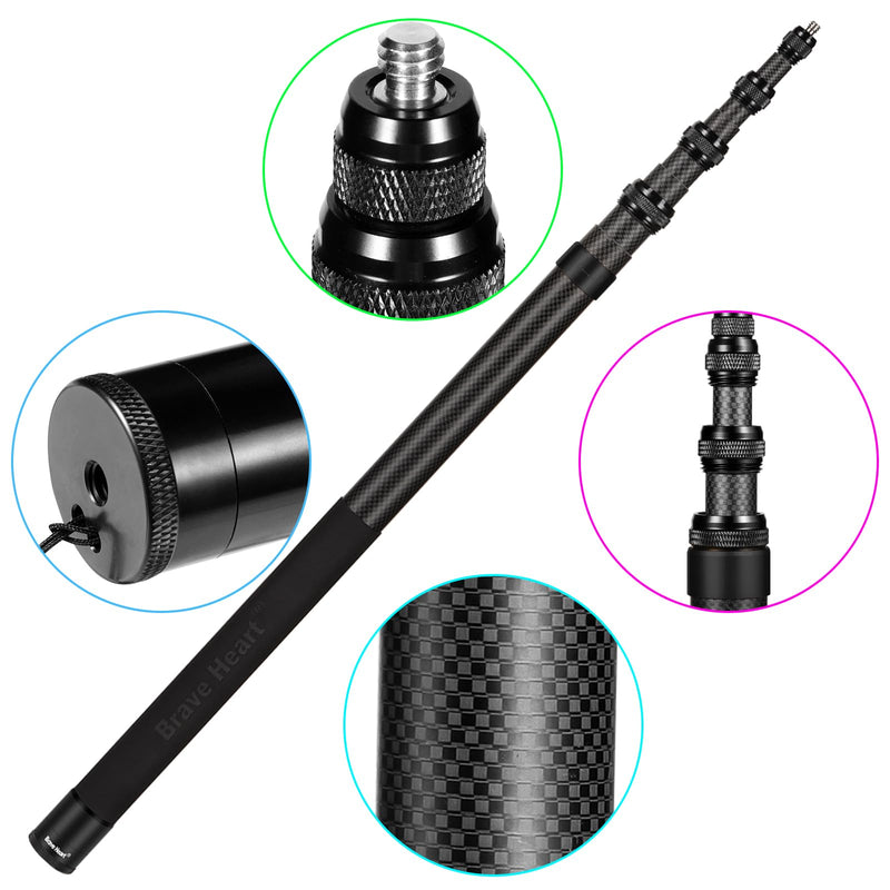 17-118'' Extended Super Long Pole 9.8ft/3m Carbon Fiber Invisible Selfie Stick for Insta360 X5/X4 Insta 360 X3 X2 One X2, One R, One X, GoPro Hero 13/12/11 Action Camera Accessories(Black) Black
