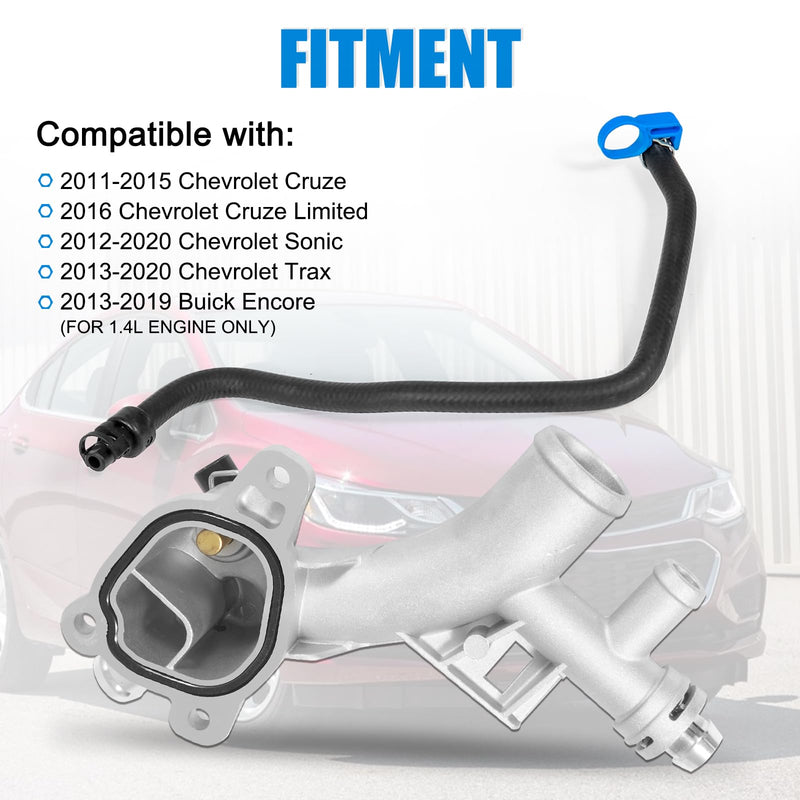 902-846 Upgraded Aluminum Engine Coolant Thermostat Housing Water Outlet with Inlet Hose & Sensor Compatible with 2011-2020 Chevy Cruze Sonic Trax Buick Encore 1.4L Replace# 25193922 55565334 W/ Inlet Hose