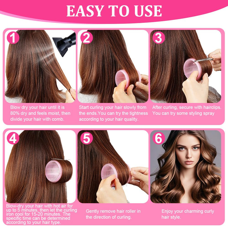 HOTUT 50Pcs Hair Rollers with Clips,24Pcs Self Grip Hair Rollers Set,4 Sizes,24Pcs Duckbill Clip,a Storage Bag and a Comb,No Heat Heatless,DIY Curlers Rollers Tools for Long,Medium, Short,Fine Hair