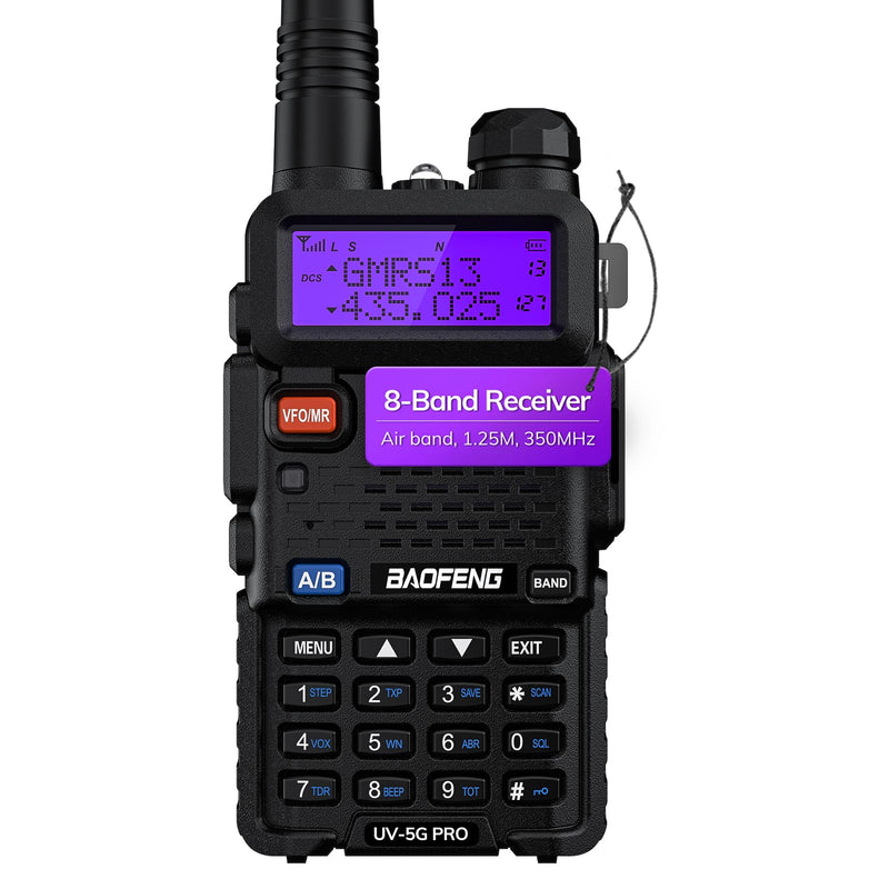 BAOFENG UV-5G PRO GMRS Handheld Radio, 5W NOAA/UHF/VHF/Airband Scanner & Receiver, GMRS Repeater Capable, Long Range Rechargeable Two Way Radio, for Adults, Support Chirp Programming