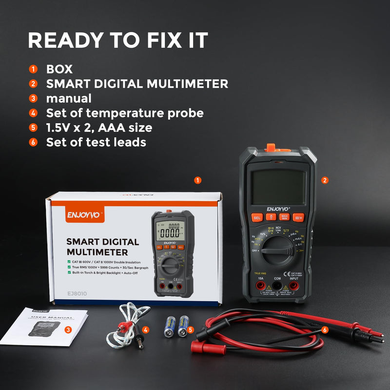 Digital Multimeter 5999 Counts TRMS, Auto-Ranging Voltage Tester with Temperature, Continuity, Capacitance, LED Flashlight, CAT III 600V