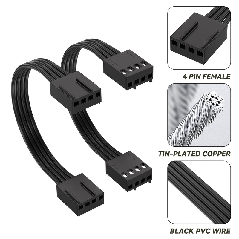 4 Pin PWM Fan Extension Cable Female to Female | PC Fan Extension Cable for CPU Coolers & PWM Fan Controllers - 10CM Black 4 Pack