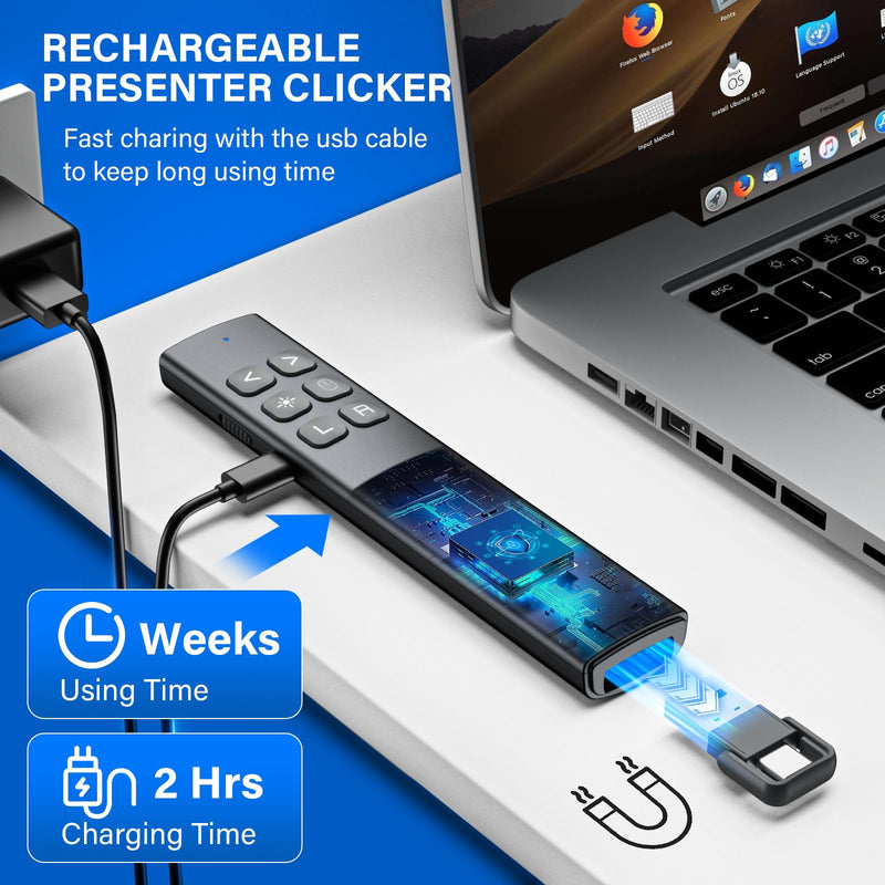 Presentation Clicker with Air Mouse - USB C Wireless Presenter Remote Clicker with Pointer, RF 2.4GHz PowerPoint Clicker for Presentation, Computer Pointer Clicker Slide Advancer for Mac,Laptop