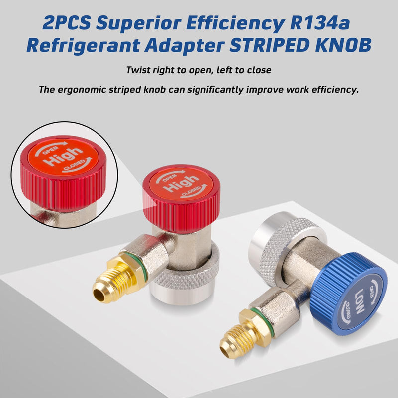 2PCS Superior Efficiency R134a Refrigerant Adapter and Hose Fittings, Automotive A/C High/Low Pressure Couplers for Maintenance and Refill