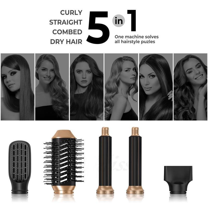 5 in 1 Air Styler Hair Dryer Brush with Rotatable Blow Dryer [60,000 RPM] Air Curlers Volumizer Straightening Brush Hairdryer Nozzle 5 in 1 Magic Styler Hair Styler for Easy Hair Styling, Black