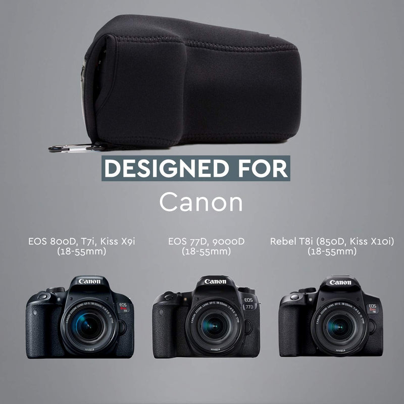 MegaGear MG1194 Ultra Light Neoprene Camera Case compatible with Canon EOS Rebel T8i, Kiss X10i, Rebel SL3, Kiss X10, Rebel SL2, Kiss X9, Rebel T7i, Kiss X9i (18-135 mm), 77D, 9000D, Rebel T6i - Black