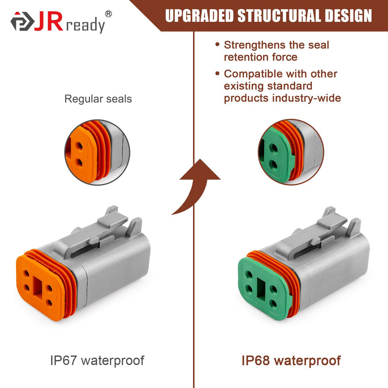 JRready DW1017 4 Pin Deutsch DT Connector Kit, IP68 Waterproof Gray DT Connectors Electrical Automative Wire Connectors with 24Pairs Size 16 Stamped Contacts 16-18 AWG, for Car Truck Boat, 6 Sets 4 pin 6 sets