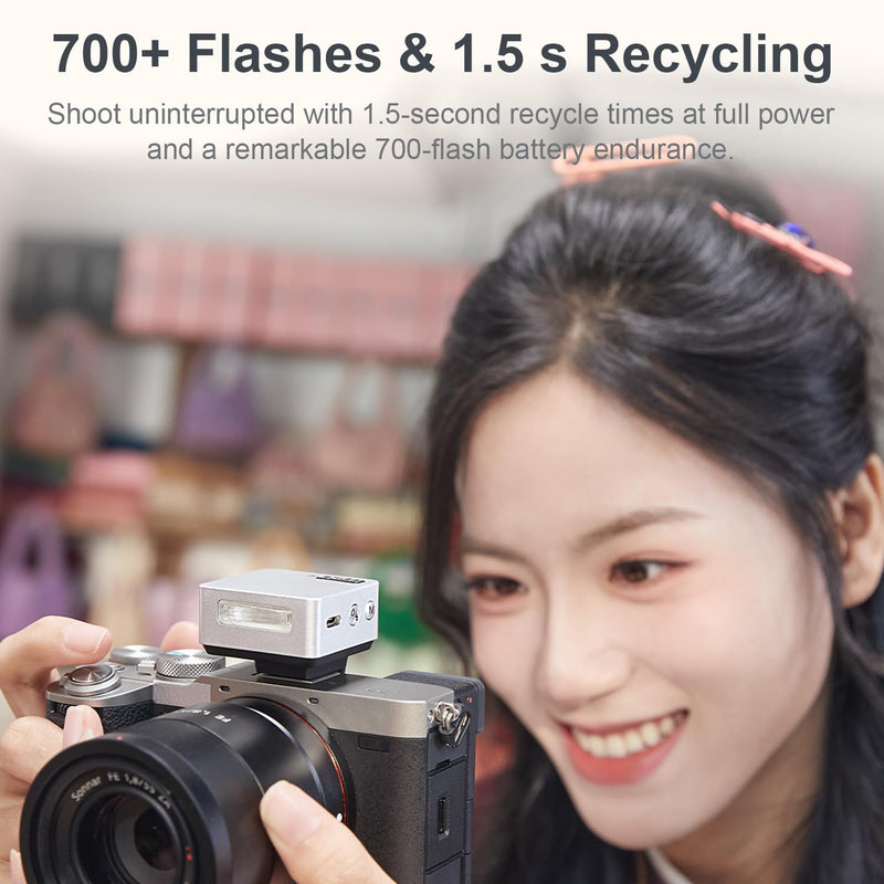 GODOX iT20 Mini TTL Camera Flash Light (45g Ultra-Light) 700 Full Flashes, 1.5s Recycle, Magnetic Accessories for Canon Nikon Sony Fuji Olympus (Siliver, for Canon) Siliver