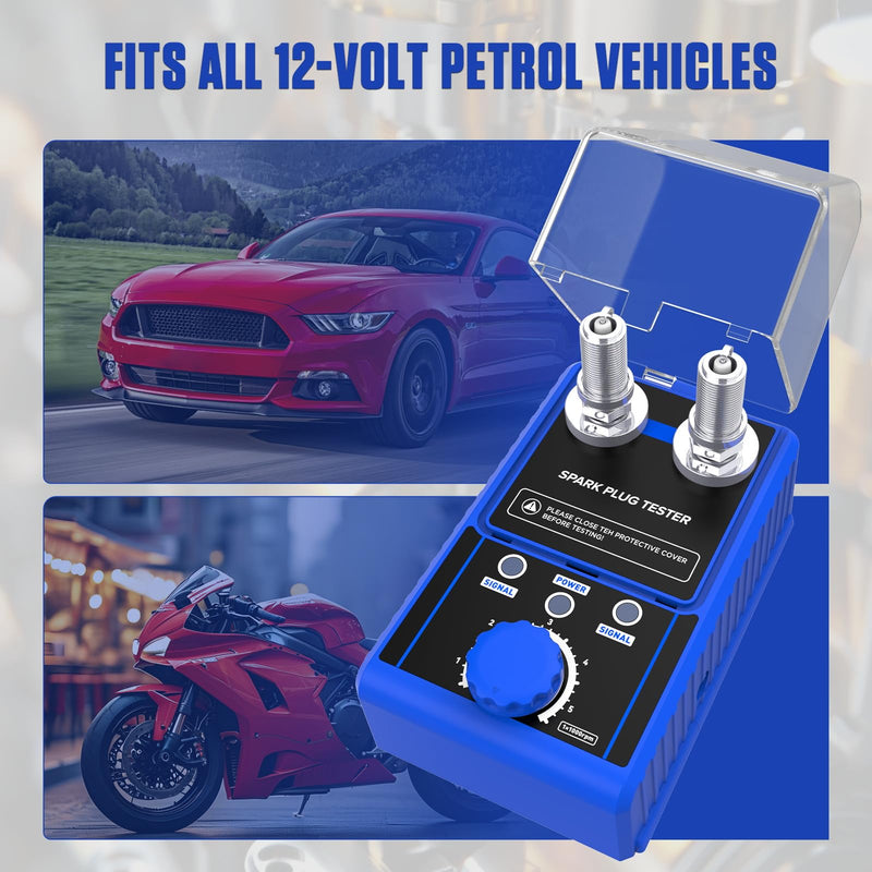 Spark Plug Tester 2 Holes, Automotive Engine Ignition Coil Tester 0-6000rpm Adjustable Working Frequency Car Spark Plug Gap Tool with Protective Cover 2 Hole-RED