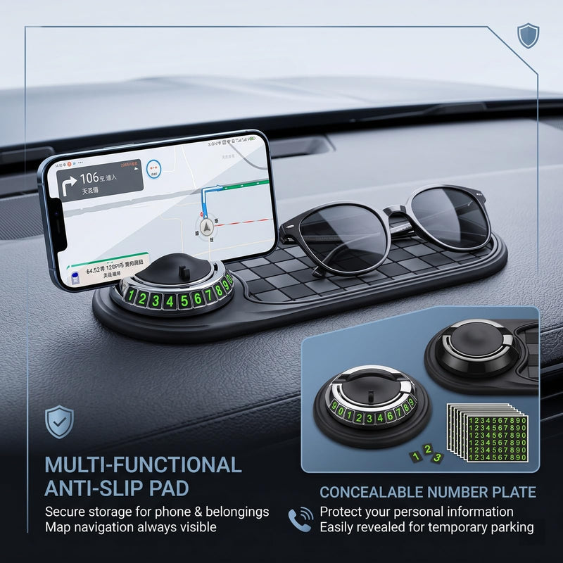 Anti Slip Mat for Car Dashboard-for Phones,Sunglasses,Keys,Daily Essentials | Car Dash Accessories-With 360° Rotating Phone Holder,Multi-Functional Organizer Pad,Adjustable And Secure Grip (Black)