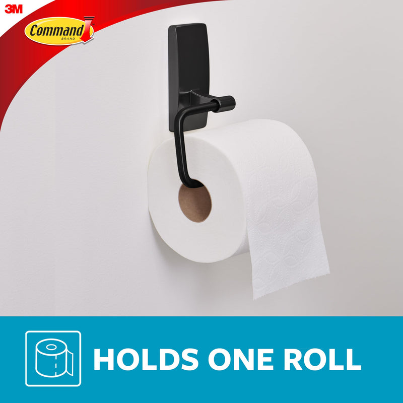 Command Toilet Paper Holder Matte Black with Water Resistant Command Strips, Rust Resistant Bathroom Organizer Large