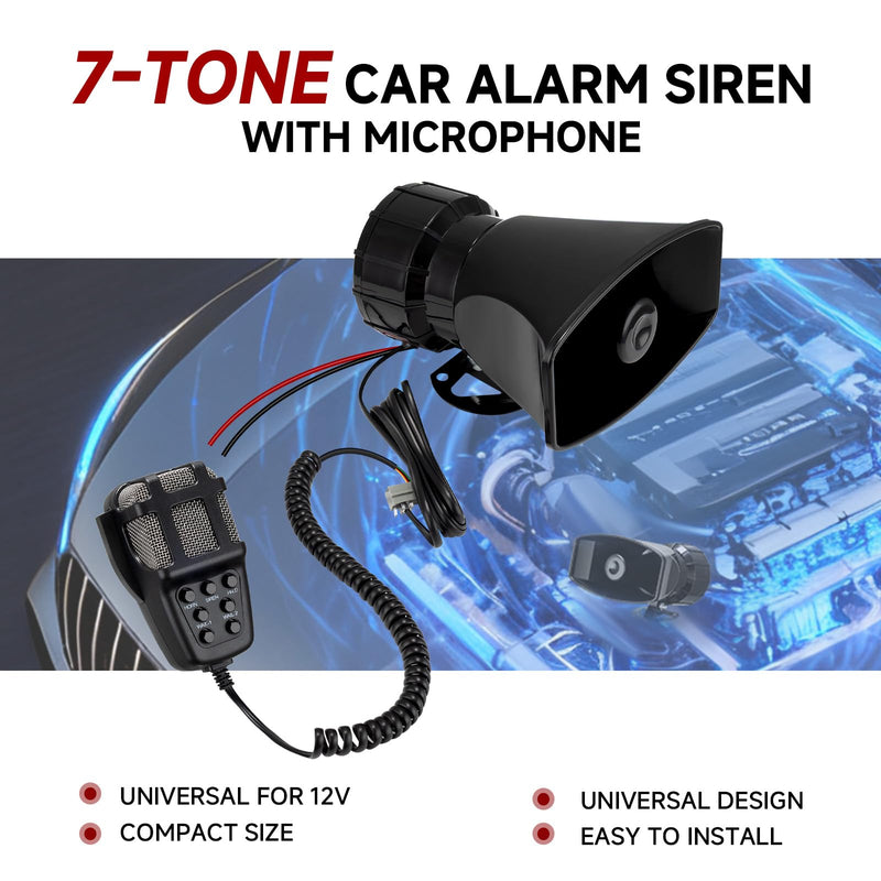 Alarm Horn Siren PA Speaker Mic System, BANHAO 100w 12v 7 Sound Loud Car Alarm Police Car Siren Speaker System Emergency Amplifier Kit for 12V Truck Lorry Boat Vehicle Siren Horn