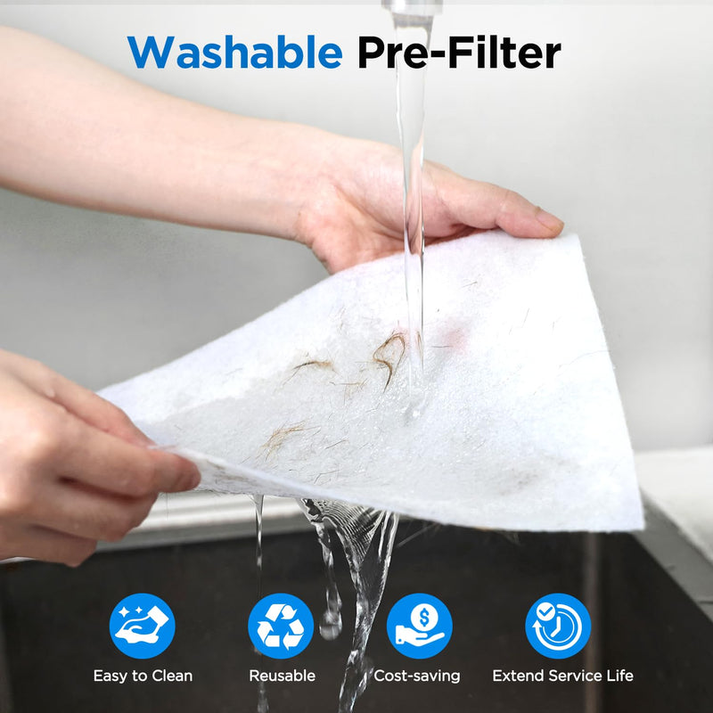 MOOKA KJ102 Air Purifier Genuine Replacement Filter, KJ102 Filter, 3-in-1 Washable Pre-Filter, High-Efficiency HEPA and Activated Carbon, Removes Pet Hair, Odor, Dander, Pollen, 2Packs