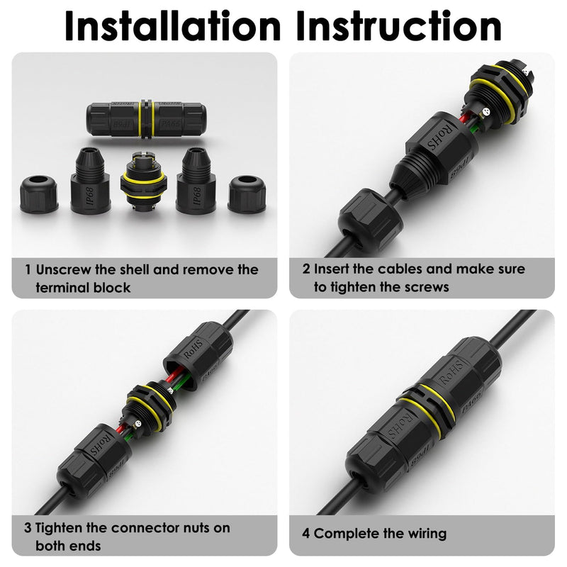 3 Way Junction Box IP68 Waterproof Electrical Junction Box 3 Pin Junction Box Outdoor Cable Connector for Underground/Outdoor Ø0.18-0.4in, Shielded Field Installable - 4Pack 3 Way Junction Box 4 PCS