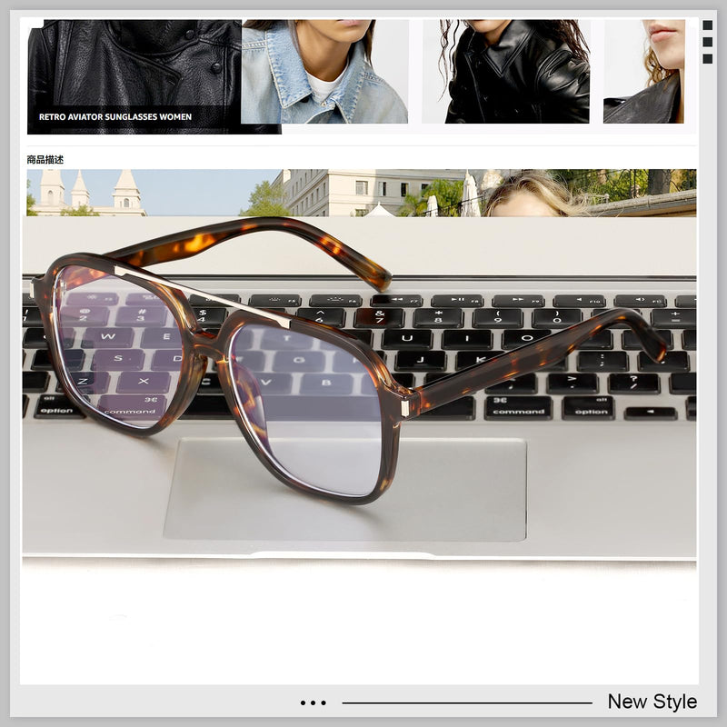 Aviator Blue Light Blocking Glasses for Women Men Retro Trendy Square Computer TV Eyeglasses Anti Eyestrain Tortoise