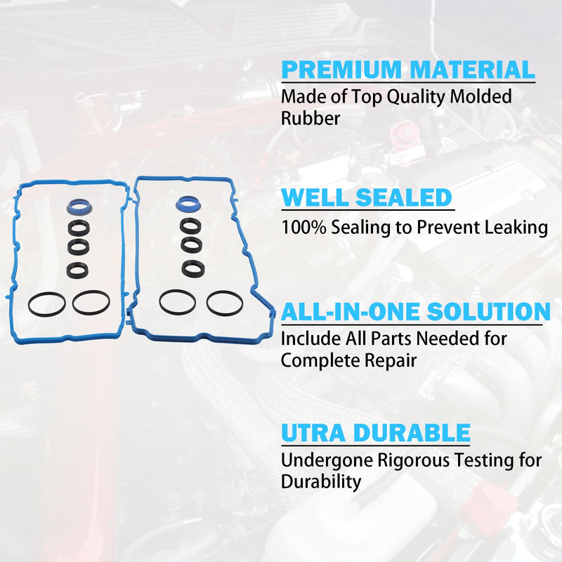Valve Cover Gasket Set - Compatible with 3.6L V6 Dodge Journey, Durango, Avenger, Jeep Cherokee, Wrangler, Ram 1500, ProMaster, Chrysler 200, 300 - Replace VS50805R, 5184596AE
