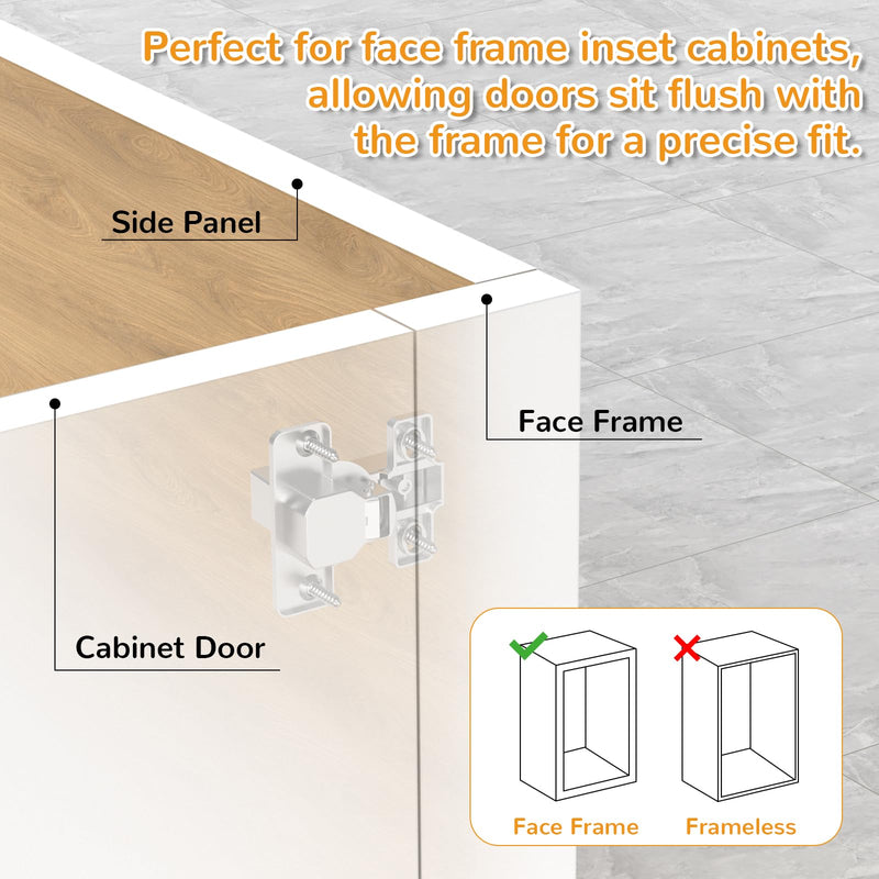 Chibery 4 Pack Face Frame Inset Cabinet Hinges, Soft Close 105° Insert Concealed Cabinet, Slide on Plate, Smooth Slow Self Closing Silent Hardware, 3D Heavy Duty for Blind Corner, Kitchen, Cupboard