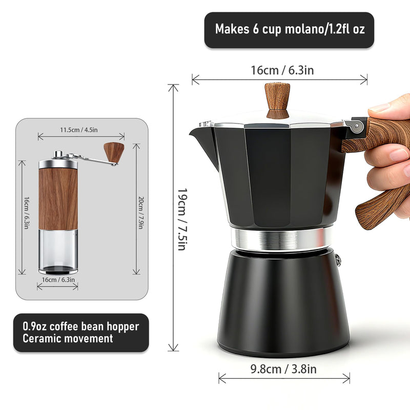 Moka Pot Espresso Coffee Maker, 300ml-6 Cups Espresso Maker, Easy To Use And Clean, Camping Home Use,Suitable For Mocca Puccino Coffee (Black) Black