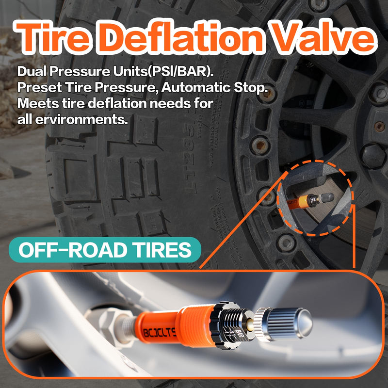 Adjustable Auto-Stop Tire Deflator Valve Kit (10-30 PSI) Tire Air Down Tool Offroad 4x4 Screw-on Automatic Tire Deflators. (4, Orange) 4