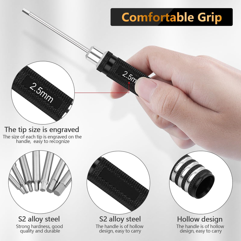 RC Tool Kit,7PCS Hex Precision Screwdriver Set with 0.9/1.27/1.3/1.5/2.0/2.5/3.0mm Hobby Tools Hexagon Wrench Repair Tools Compatible with SCX24 Traxxas Redcat RC Cars Trucks Clear