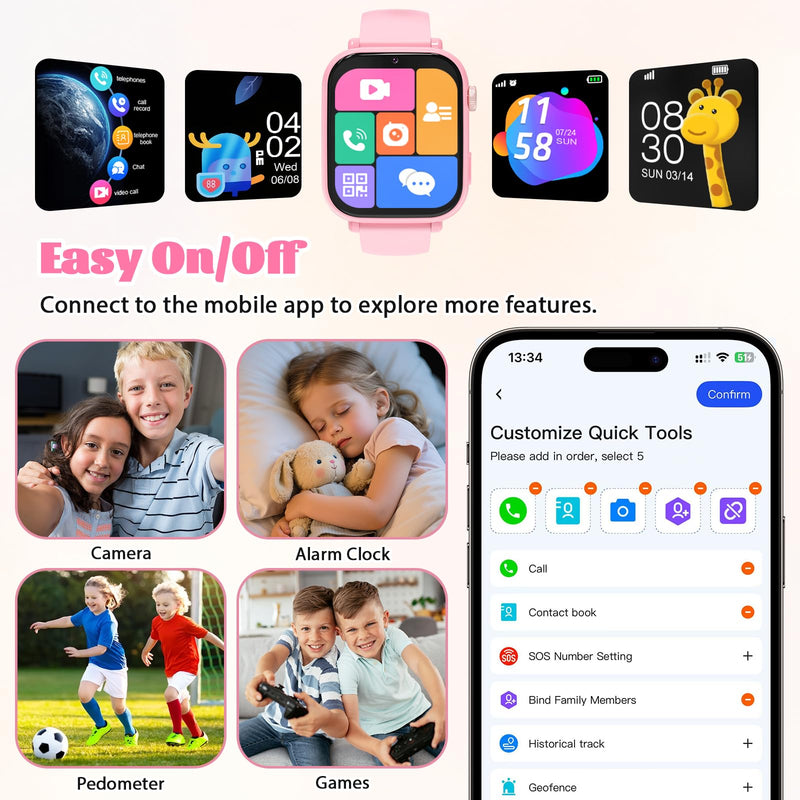 4G Kids Smart Watch for Boys Girls with GPS Tracker, SOS, Two Way Call Video Calling Voice Chat,School Mode, Alarm Clock,Safe Zones,Pedometer,Stopwatch,Games Children Smartwatch for 4-12 (4G Pink) 4G Pink