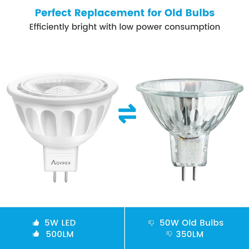 10 Pack Dimmable MR16 LED Bulbs, 12V 5W(50-Watt Equivalent), 3000K Warm White, GU5.3 Bi-Pin Base, 40-Degree, Indoor/Outdoor Landscape Spotlight Track Recessed Lighting 10 Count