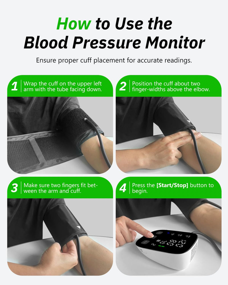 HealthTree Blood Pressure Monitor Upper Arm - Large Cuff(8.7"-16.5") Digital BP Machine with Backlit LED Display, 2x90 Memory, Heart Rate Monitor Sphygmomanometer for Home Use Black