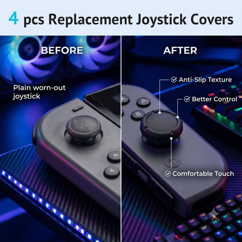 Replacement Kickstand for Nintendo Switch, with 4 Analog Stick Covers | 1 Pcs Back Shell Holder Bracket Repair Kit with 4 Silicone Analog Stick Covers