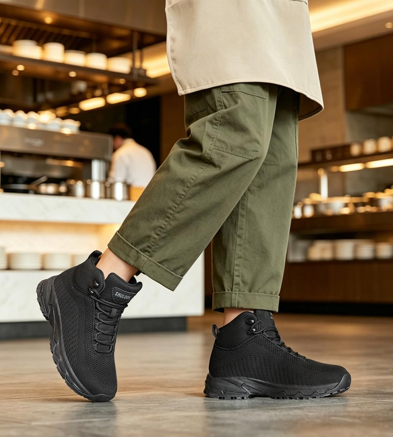 SHULOOK Non Slip Work Boots Women Slip Resistant Comfortable Mesh Kitchen Chef Shoes for Restaurant Food Service Lightweight Walking Shoes Ankle Support,Black 8 Black