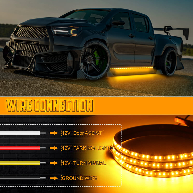 2PCS 70 Inch LED Running Board Light 12V LED Side Marker Light with Sequential Amber Turn Signal Light &White Courtesy Light,216 LEDs Running Board Strip Light for Trucks Cars Vehicle