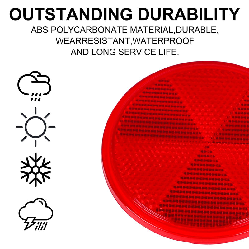10 Pack Red Self Adhesive Round Reflectors, Road Safety Stick-on Rear Reflectors for Trailer Caravan Truck Lorry or Agricultural Machines Red Self-Adhesive