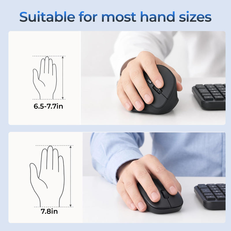 MOKURU Wireless Ergonomic Mouse, Supporting Bluetooth/2.4G Connection, Featuring 4 Buttons, Adjustable DPI Settings of 1000/1600/2400, Compatible with Windows/macOS, Laptops, Desktop Computers (Black) Black