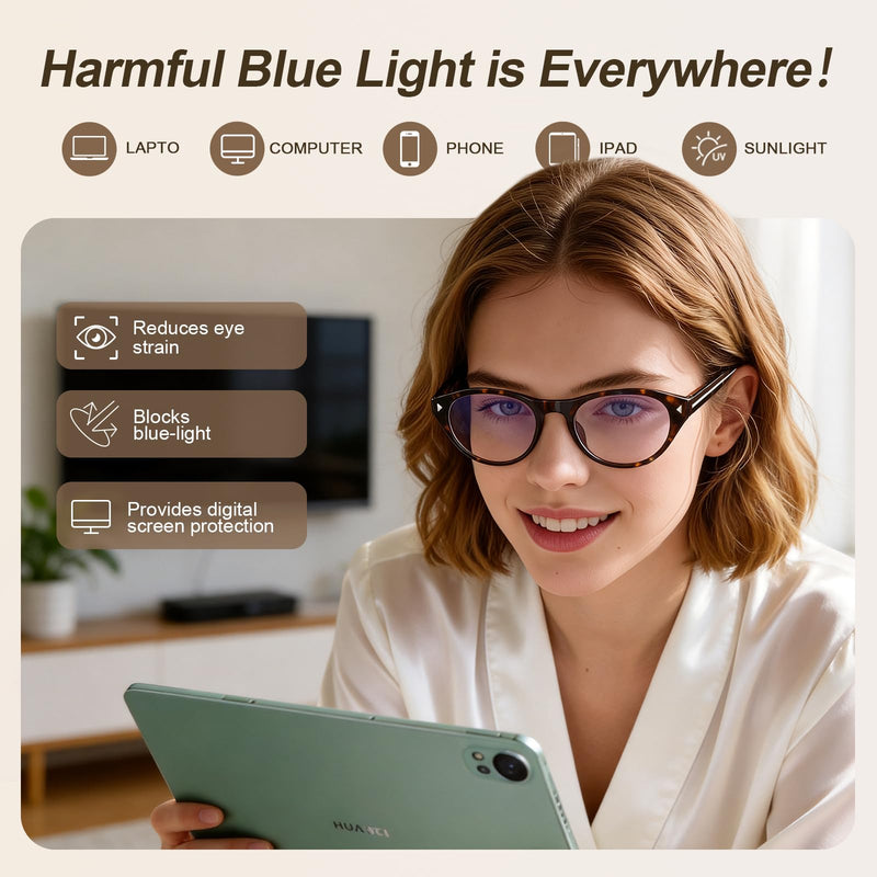 Oval Blue Light Blocking Glasses for Women Retro Cat Eye 90s Glasses Computer TV Eyeglasses Anti Eyestrain Tortoise clear