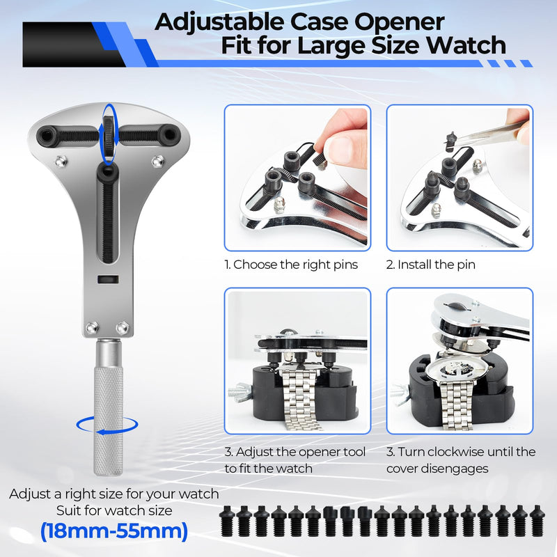 Watch Repair Kit, Ohuhu 192 PCS UPGRADED Heavy Duty Watch Link Removal Battery Replacement Band Tool Kit, Watch Back Remover Tool Professional Watch Repair Opener Tools with PU Leather Bag User Manual