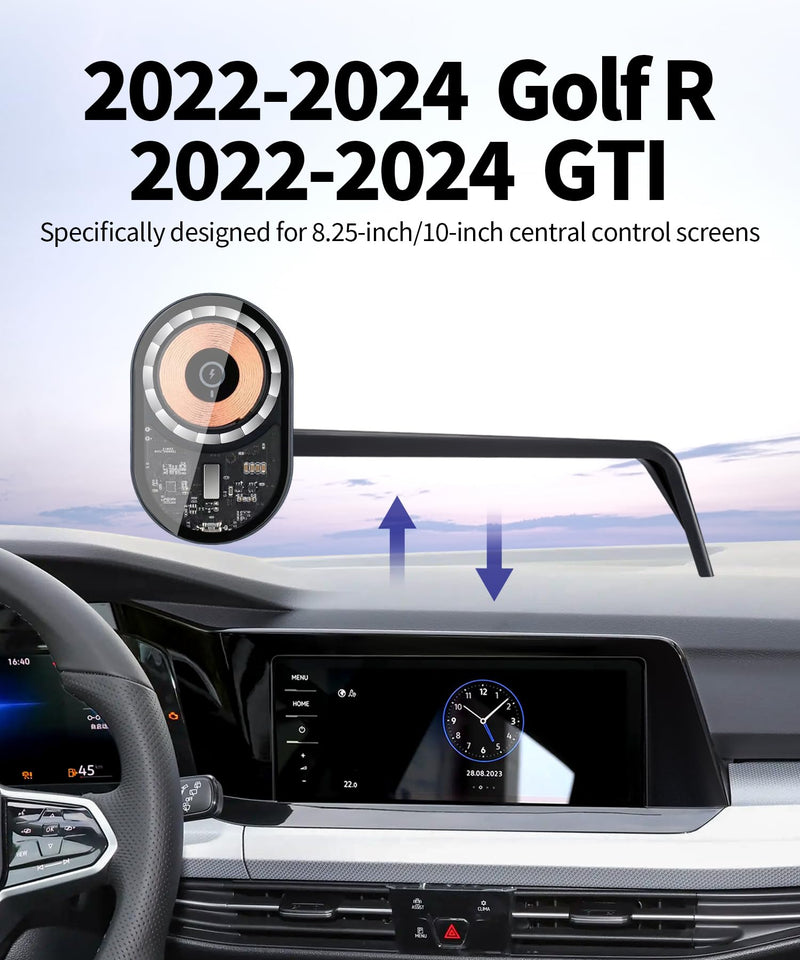 Wireless Charging Car Phone Holder for Volkswagen Golf/GTI/Golf R 2022-2024 | Magsafe Accessories Fast Charging Magnetic Cell Phone Holder Clip Compatible with iPhone Android, 3D Fit Vehicle Phone Stand For 2022-2024 Golf/Golf GTI/Golf R