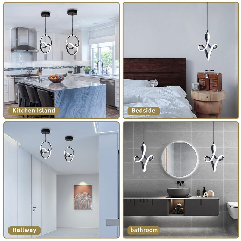 Modern Led Pendant Light 5500K Cold White Kitchen Island Pendant Light Fixtures Adjustable Height Led Pendant Lamp for Kitchen Island Dining Room Hanging Light, 1 Pack (Black) elegant black