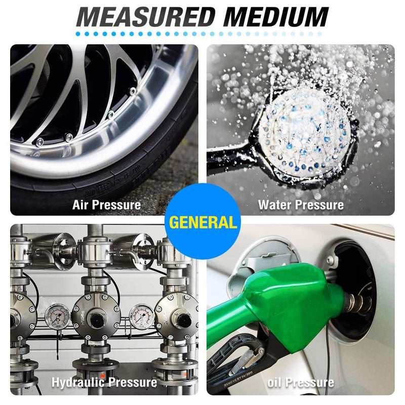 MEANLIN MEASURE 0-160Psi Stainless Steel Thermal Pressure Gauge 30-250℉ Liquid Filled Pressure Gauge 1/4" NPT 2.5" FACE DIAL, with Teflon Tape, Back Mount