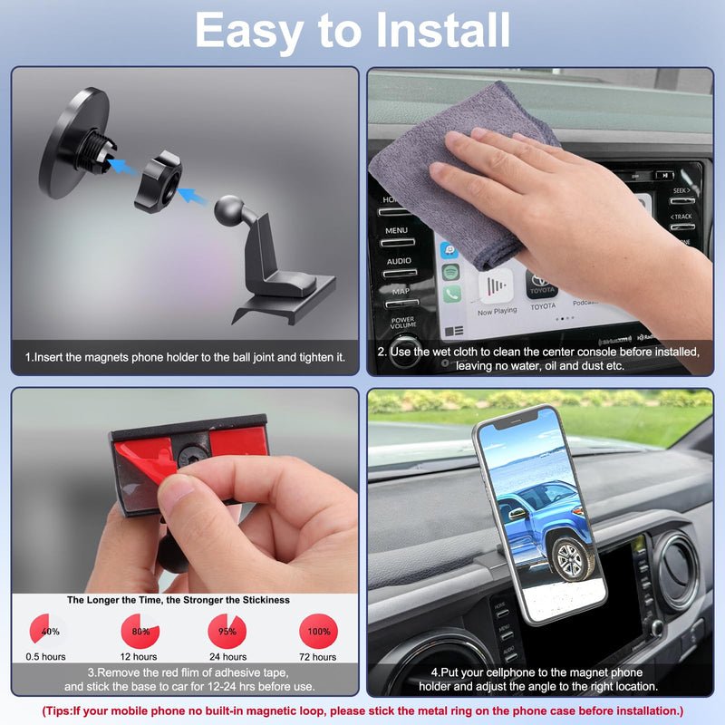 Upgraded Car Phone Holder for Toyota Tacoma 2016-2023, 3rd Gen Tacoma Dashboard Clip Cell Phone Cradles Phone Stand Fit for All Smartphone (1 Normal Phone Mount & 1 Magnetic Phone Mount Kits)