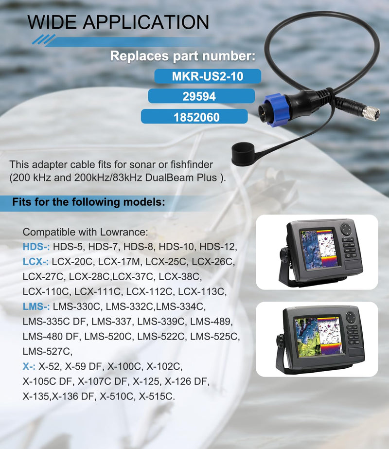 1852060 MKR-US2-10 Universal Sonar 2 Adaptor Cable Fits for Lowrance Fish Finder US2 Sonar Transducer for Minn Kota Trolling Motor #29594