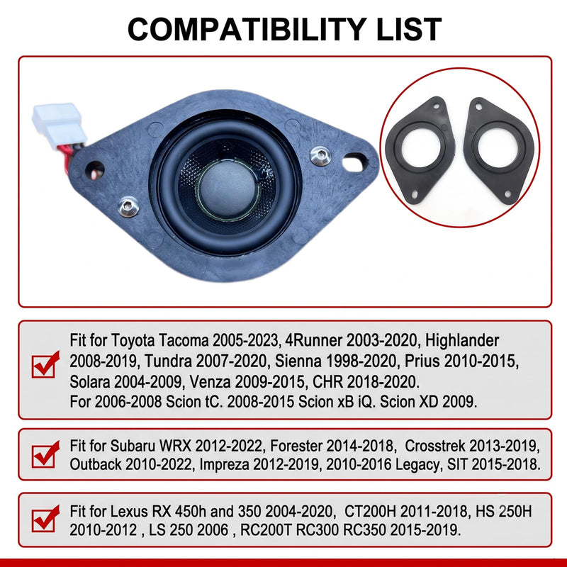 Tweeter Speaker Adapter Spacer Rings, 1.5 Inch Cutout Dash Audio Install Parts, Replacement for Select 4Runner 2005-2023, WRX Forester 2015-2022 Models, Front Center Dashboard Speaker Upgrade