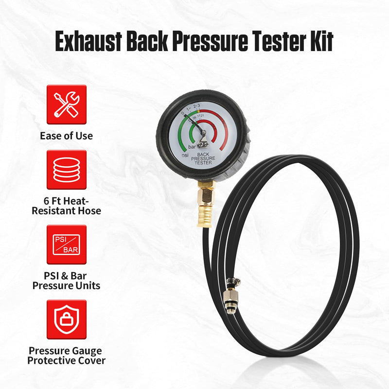 Exhaust Back Pressure Tester,Exhaust Back Pressure Gauge Kit with 6 Ft Hose and M12/M18 Adapters – Diagnose Catalytic Converter Issues Efficiently