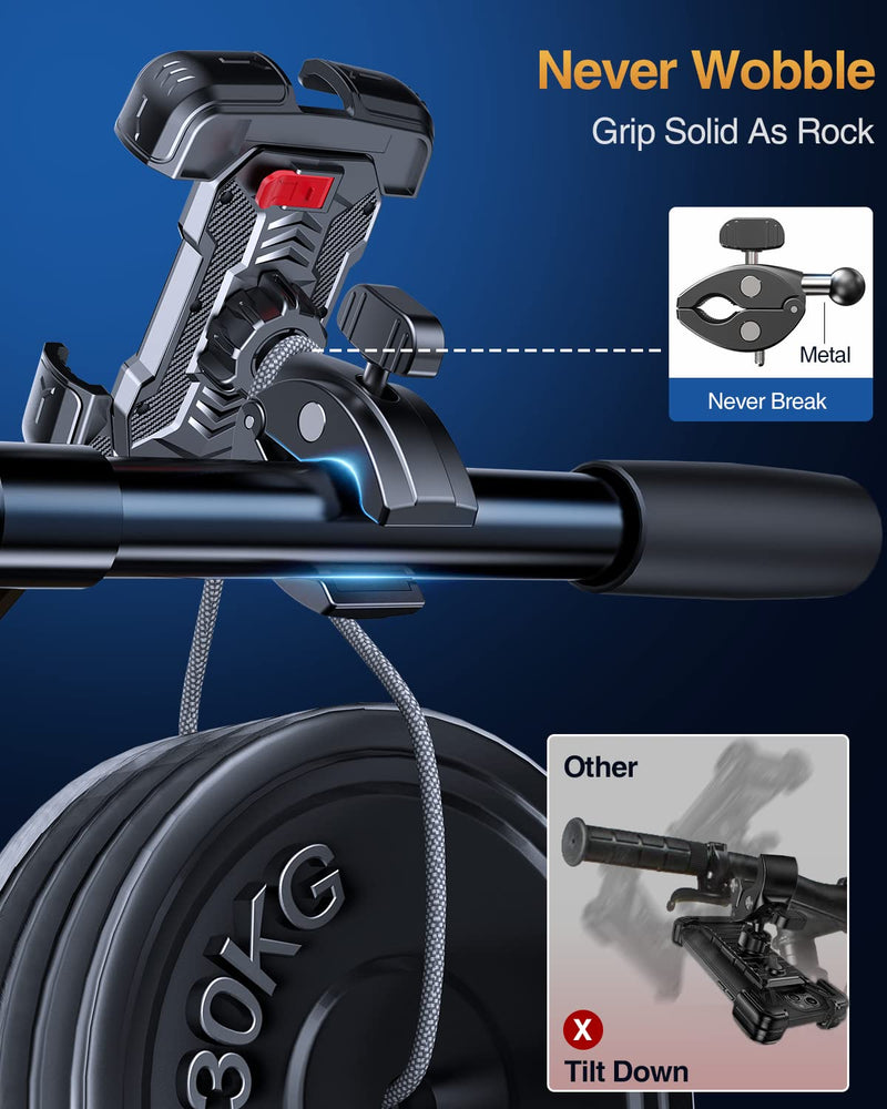 Motorcycle Phone Mount Holder, [150mph Wind Anti-Shake][7.2inch Big Phone Friendly] Bike Phone Holder, Motorcycle Handlebar Cell Phone Clamp, Compatible with iPhone 16 Pro Max, Black